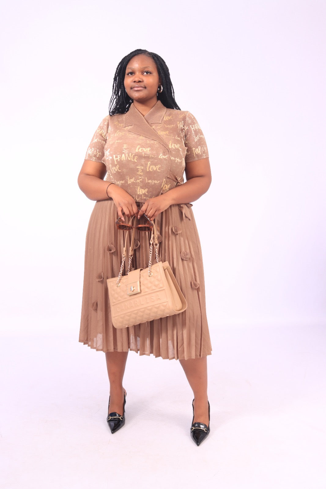 Beige pleated dress