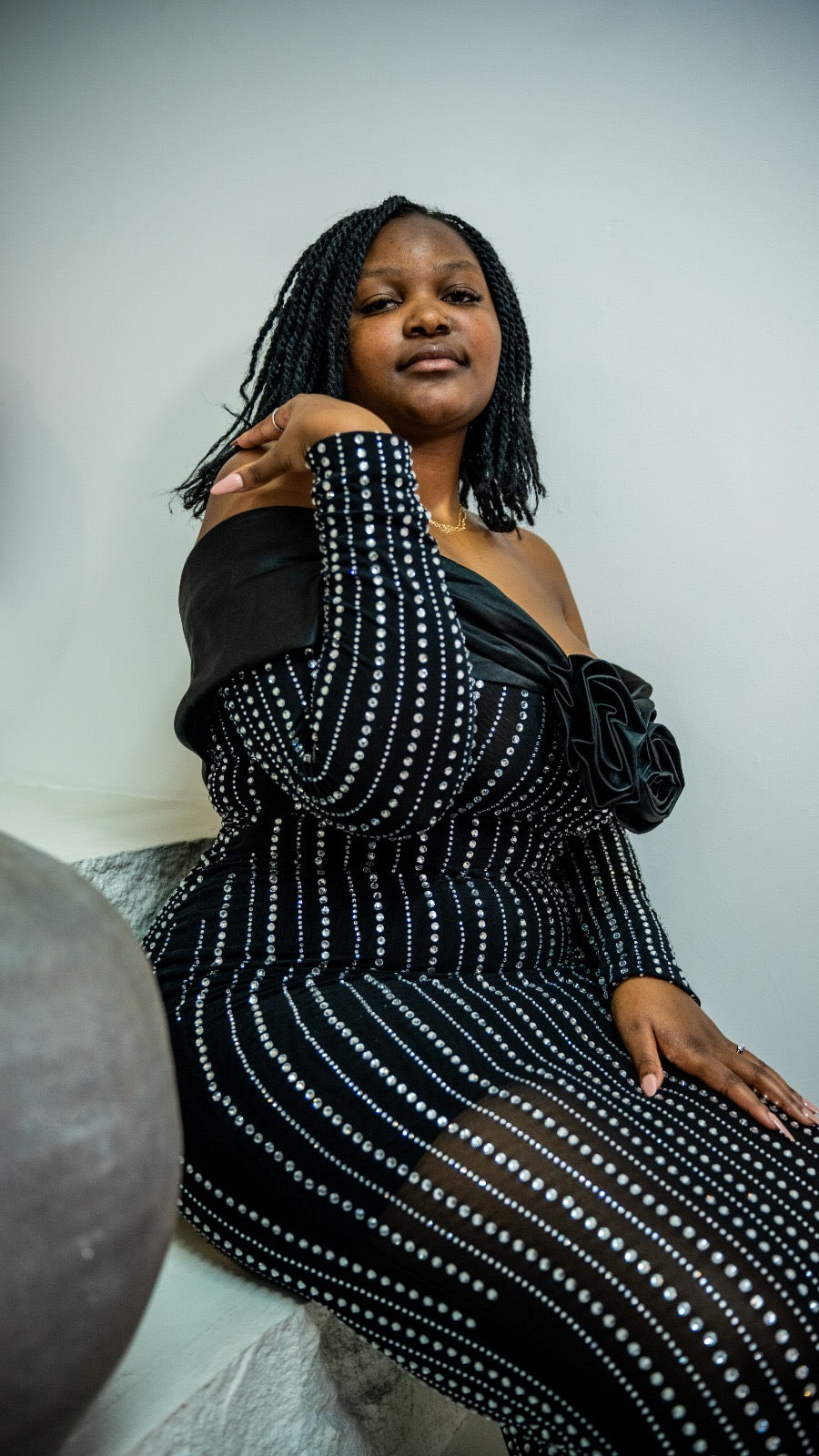 Offshoulder black and silver