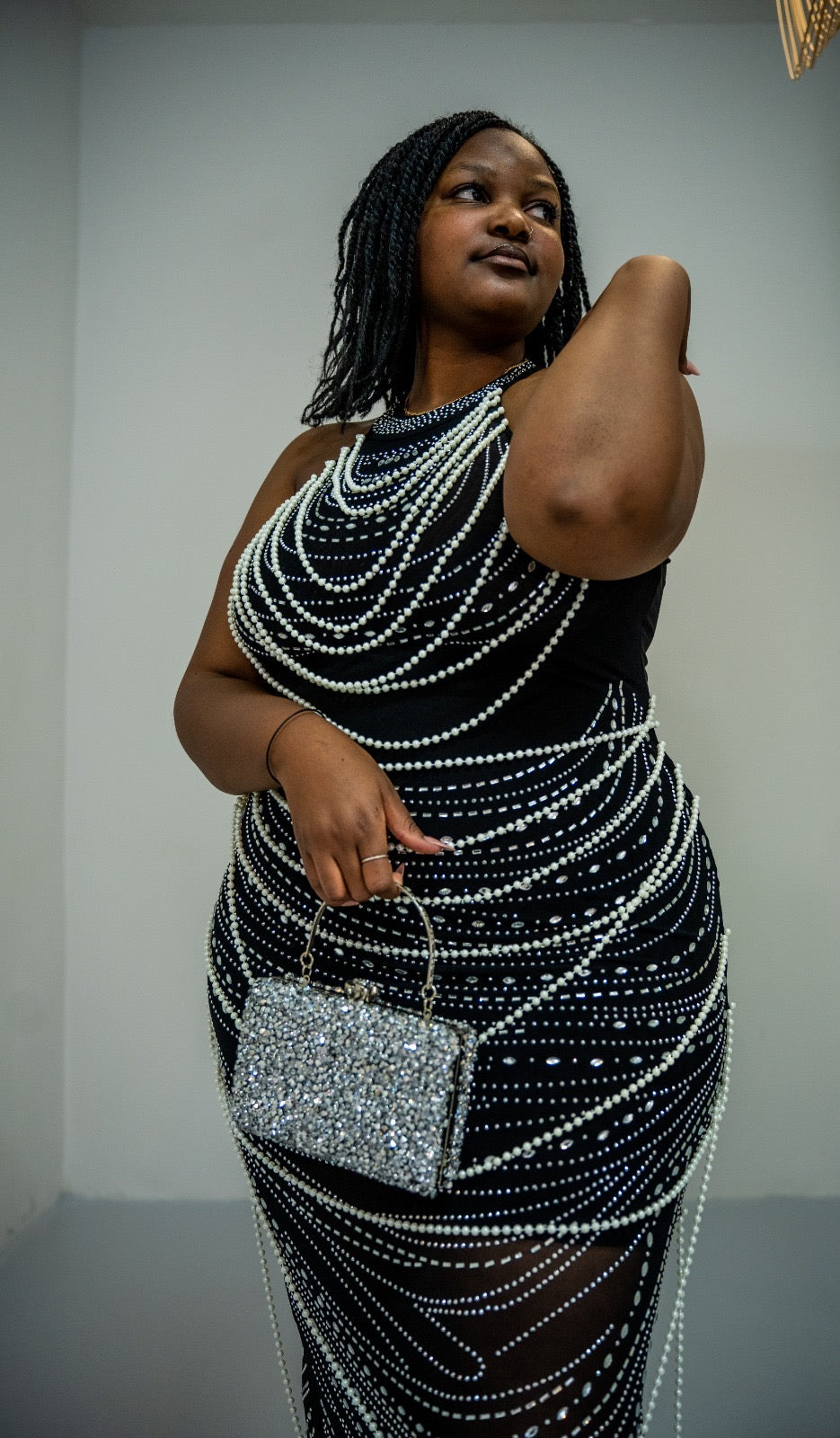 Halter Black and Pearls dress