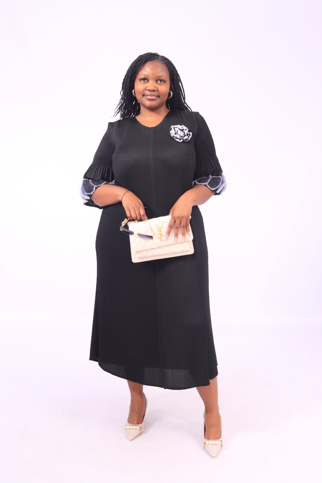 Bubble crepe black dress