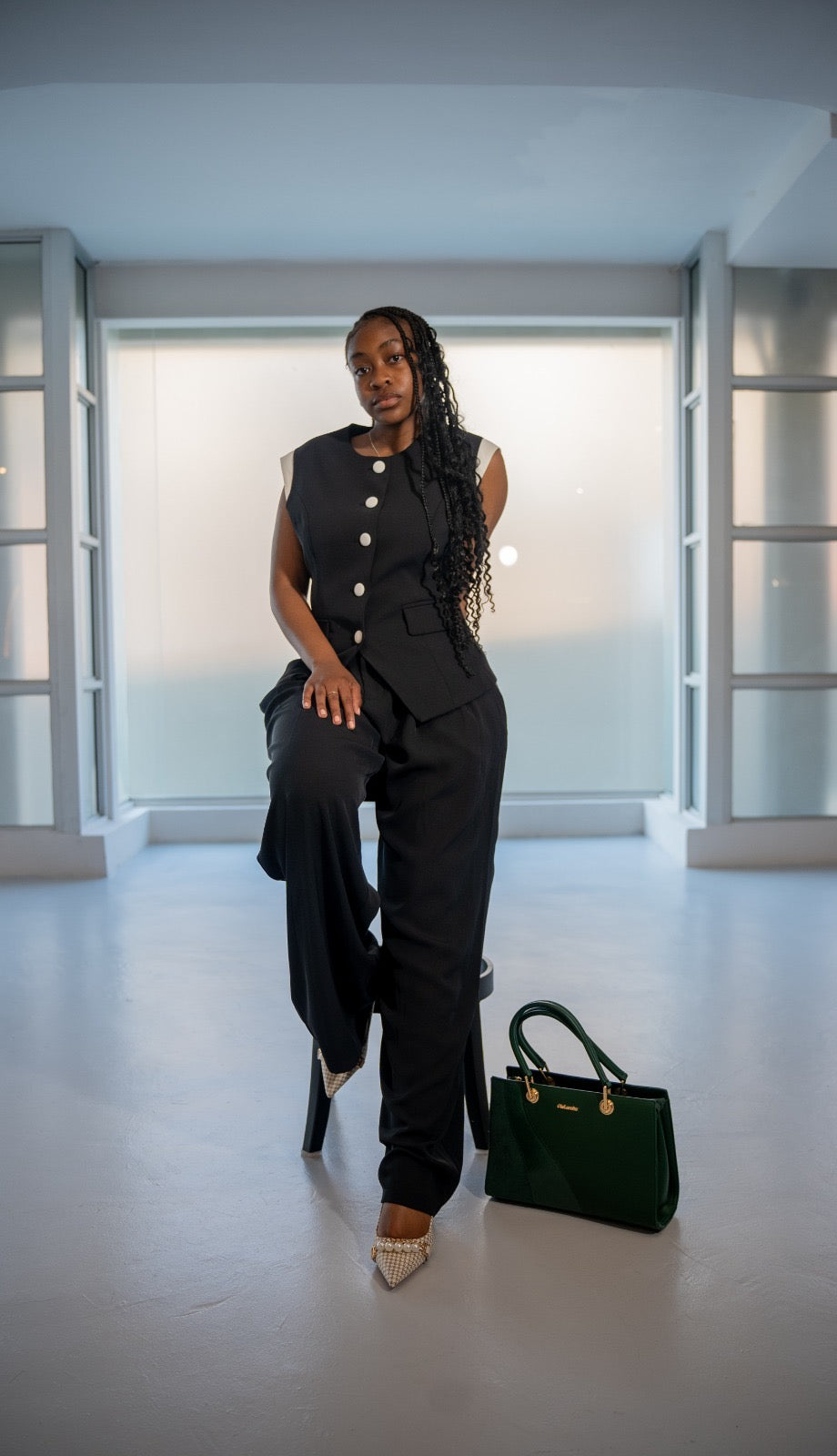 Black and white detail suit