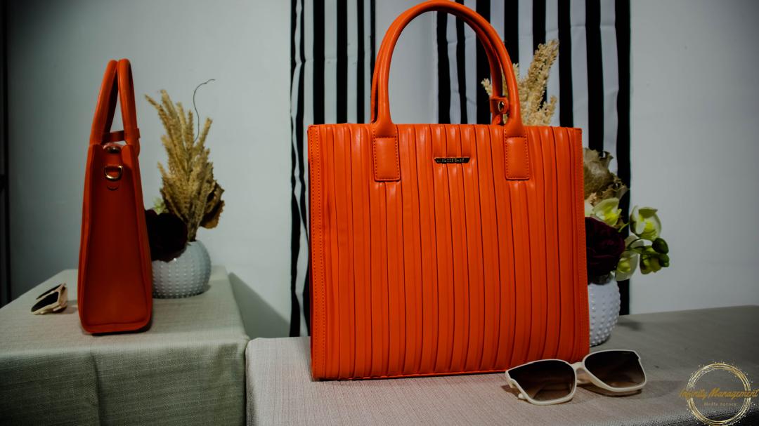 Orange striped ladies Handbag